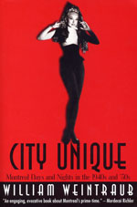 A woman in black and white is standing on red.
