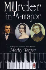 A book cover with three people in front of piano keys.