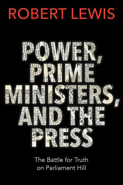 A black background with white lettering that reads " power, prime ministers and the press ".