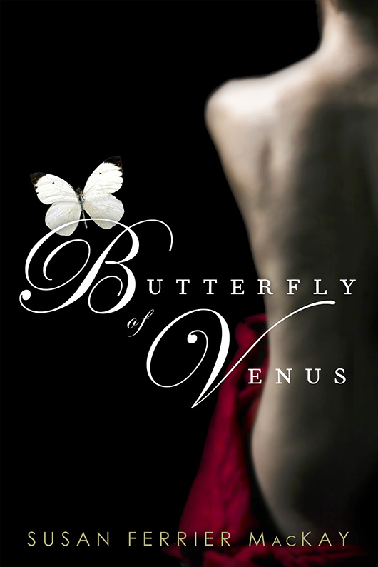 A woman 's back and breast with the words butterfly of venus written in front.