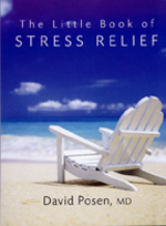 A white chair on the beach with words " stress relief ".